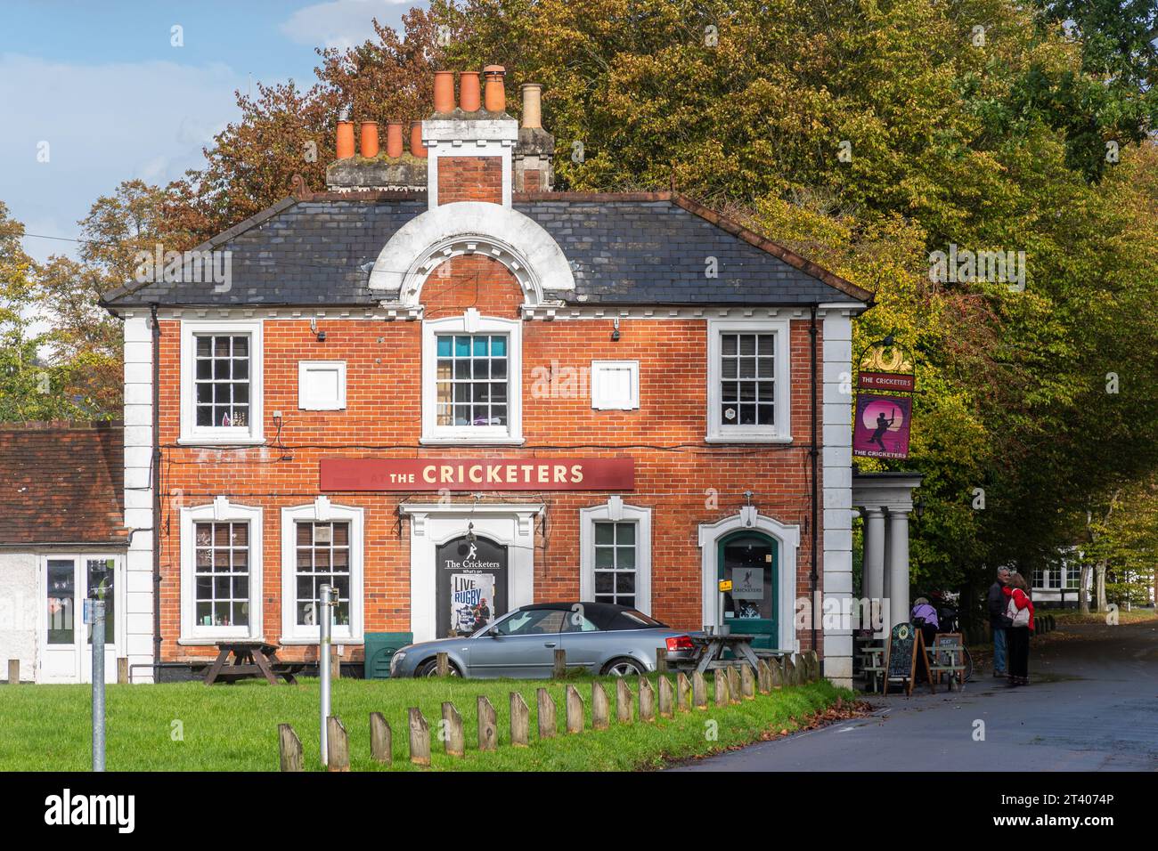 The Cricketers Pub in Hartley Wintney village, Hampshire, England, UK Stock Photo