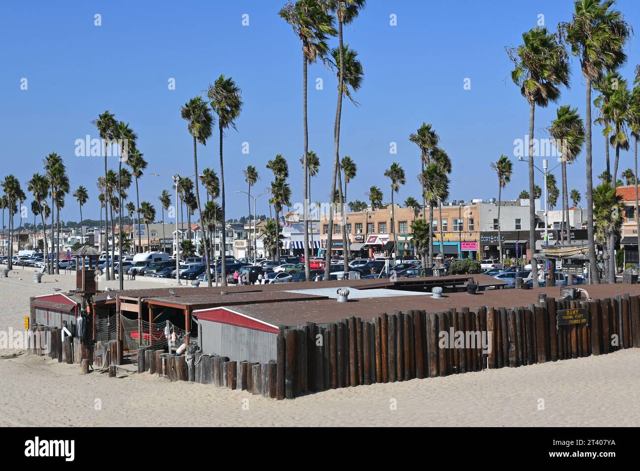 NEWPORT BEACH, CALIFORNIA - 26 OCT 2023: The Dory Fishing Fleet and Market is a beachside fishing cooperative at the pier founded in 1891. Stock Photo