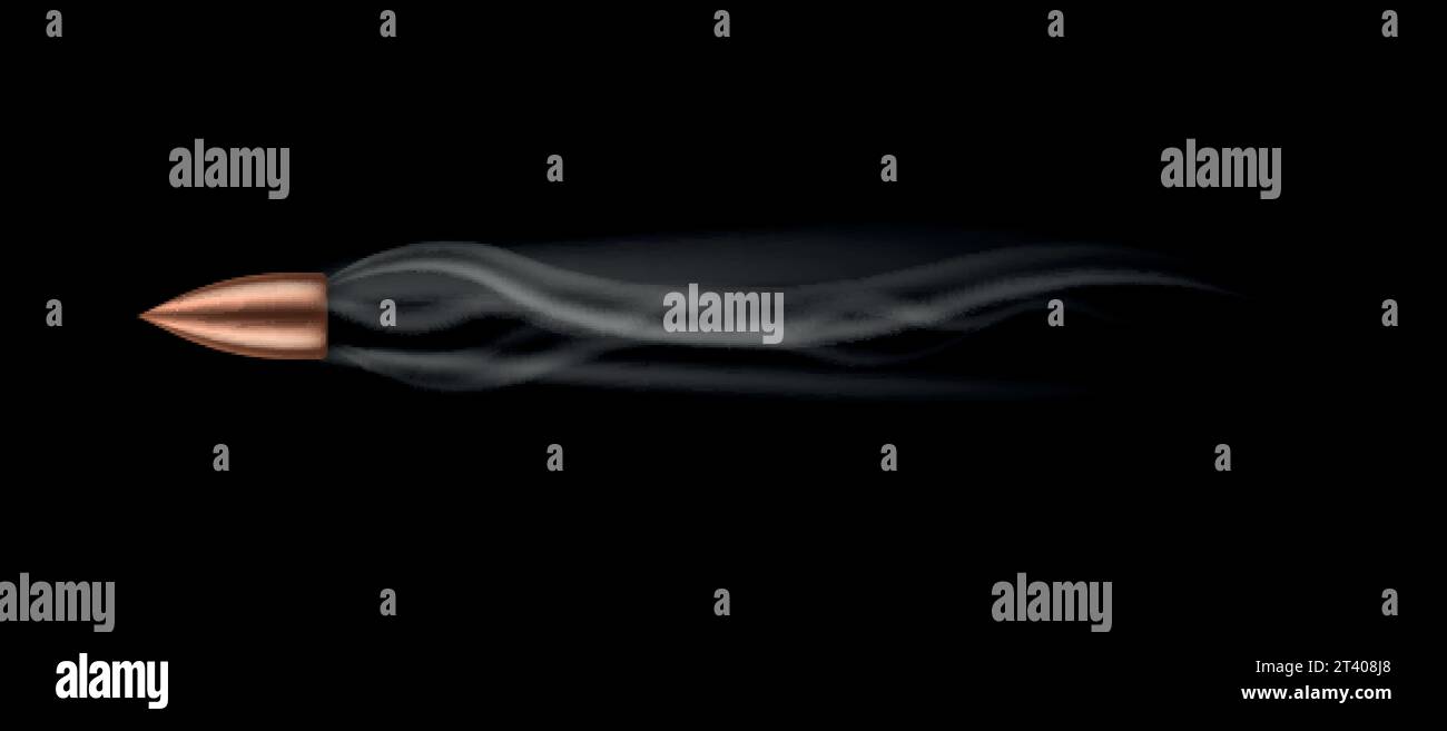 Bullet realistic. Flying bullet with smoke traces. Dangerous shooting