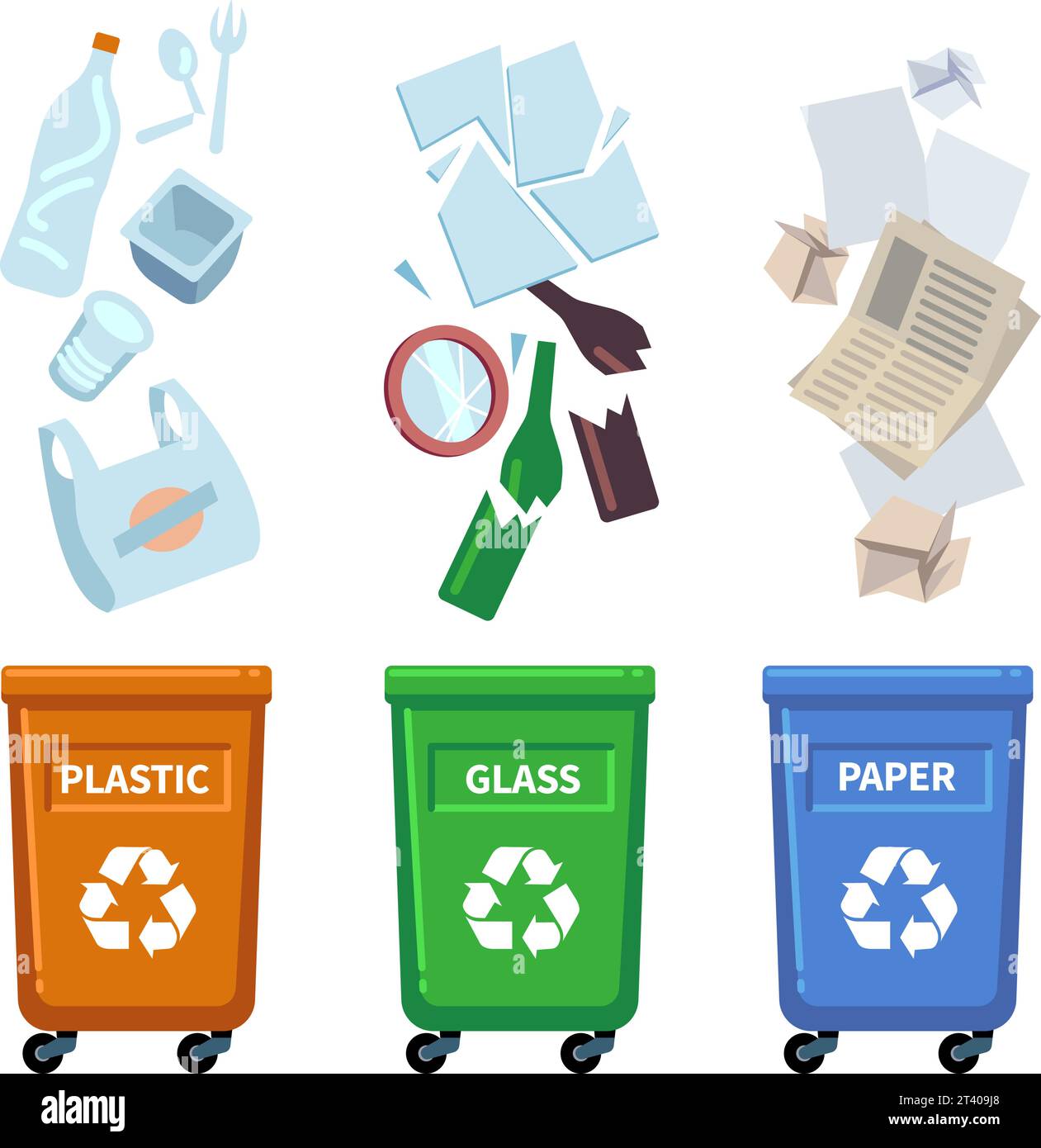 Trash bins. Different types color containers for waste sorting