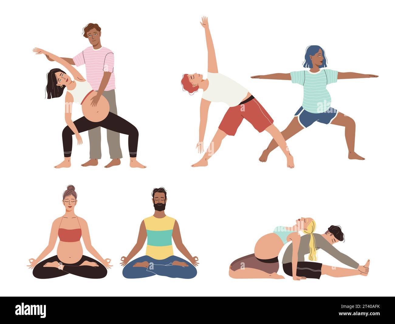 Pregnant yoga woman. Sport poses relaxed characters yoga recreation poses  exact vector illustrations set Stock Vector | Adobe Stock