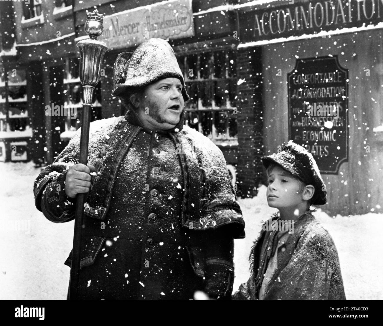 Harvey Secombe, Mark Lester, on-set of the British musical film, 'Oliver!', Columbia Pictures, 1968 Stock Photo
