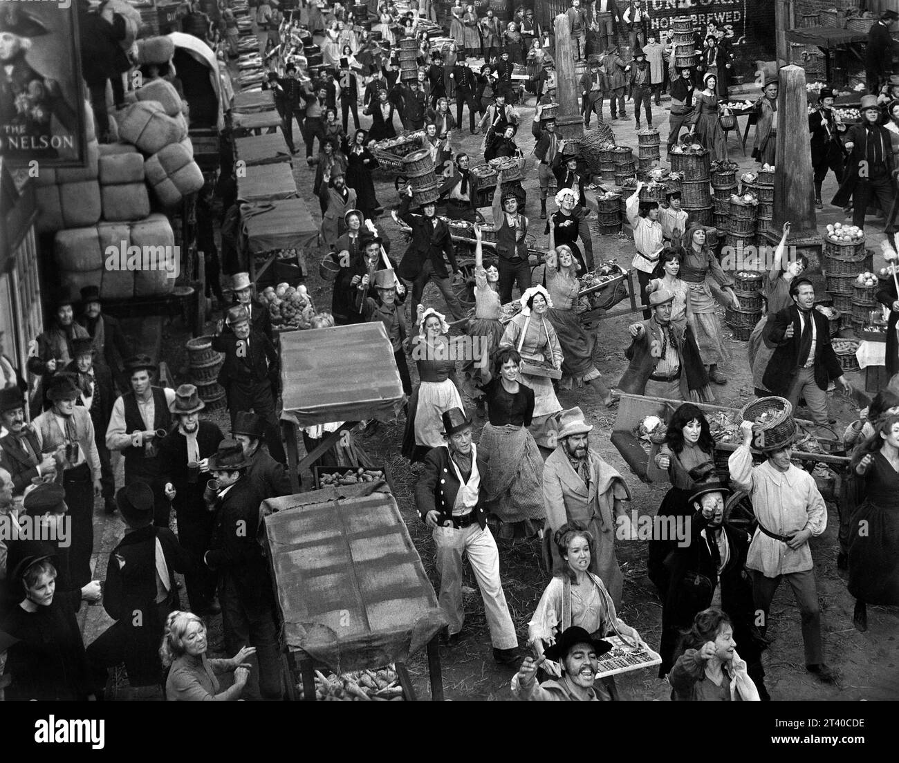 Street scene, on-set of the British musical film, 'Oliver!', Columbia Pictures, 1968 Stock Photo
