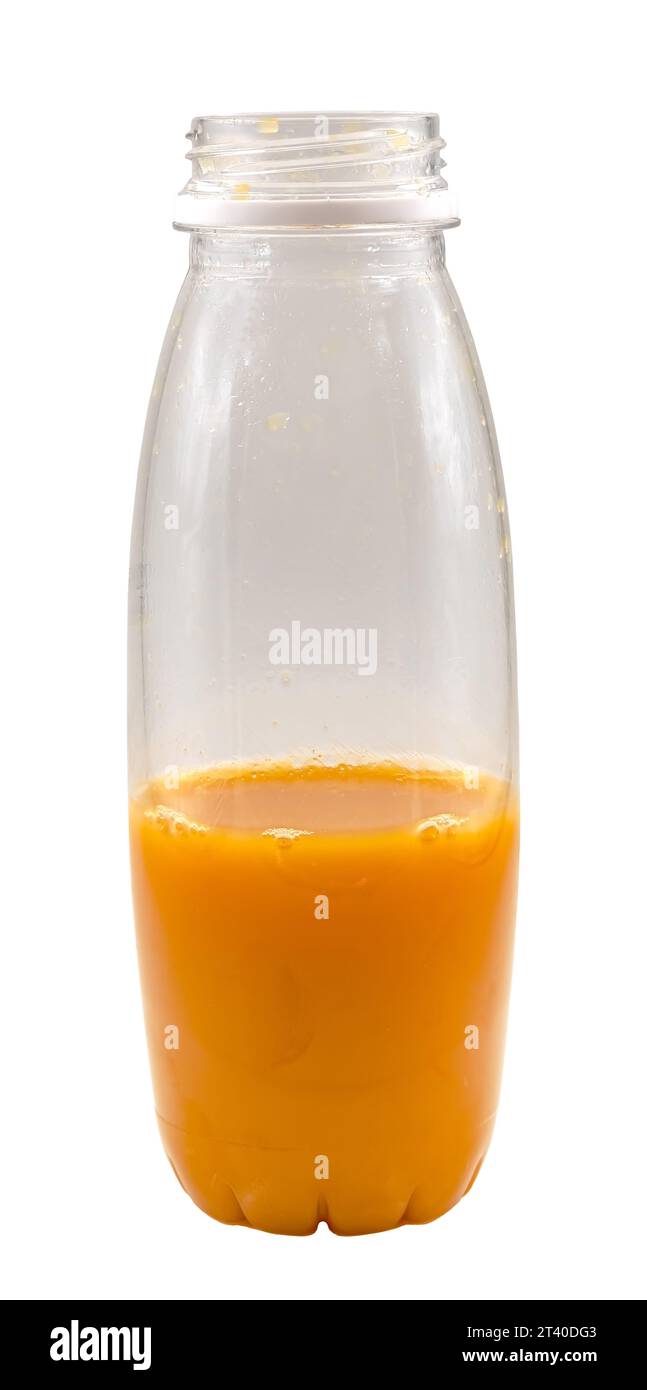 Plastic bottle with orange juice on a white background. Isolate bottles Stock Photo