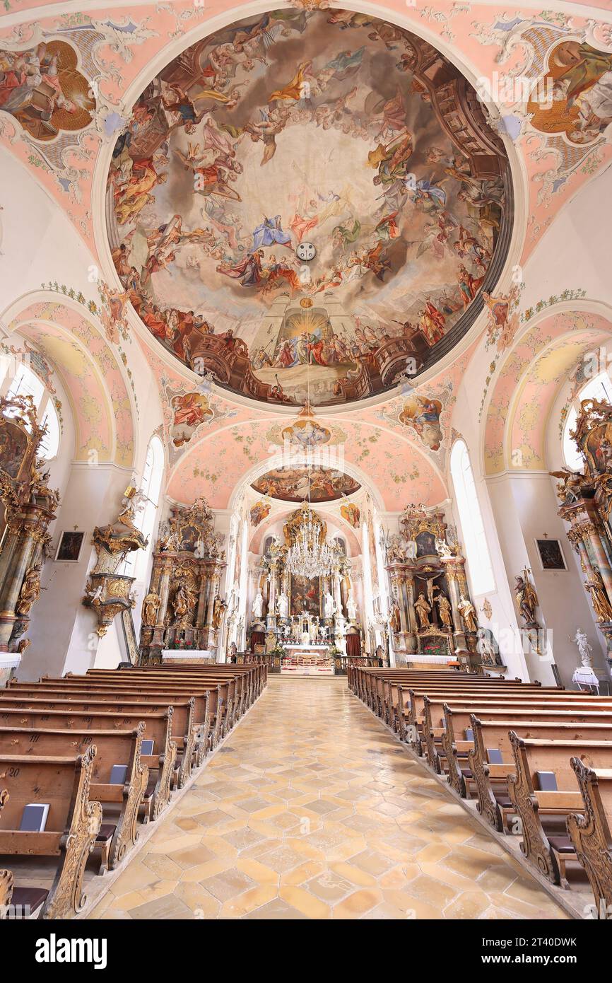 St Peter St Paul Church. Joseph Schmuzer led the construction of the church. The ceiling and wall frescoes were made by Matthew Guenthe Stock Photo