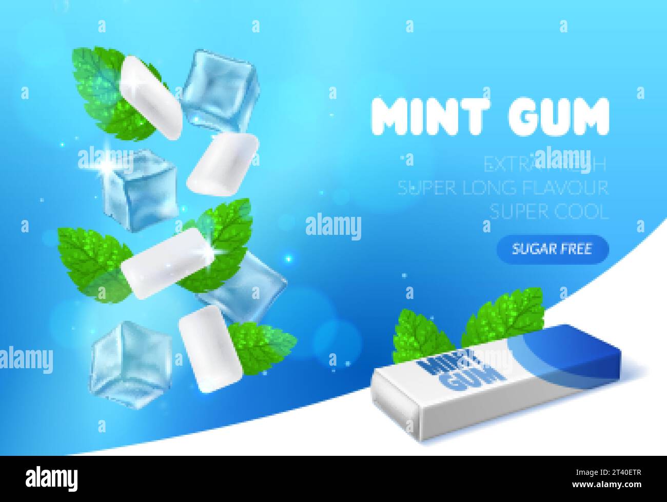 Mint chewing gum. Peppermint flavor bubblegum pads. Realistic advertising banner template