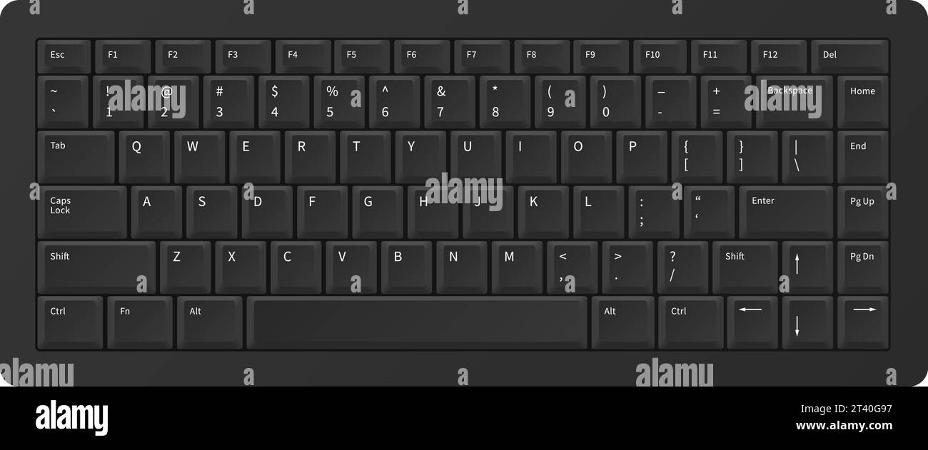 Black keyboard. Realistic modern QWERTY keypad. Digital panel buttons