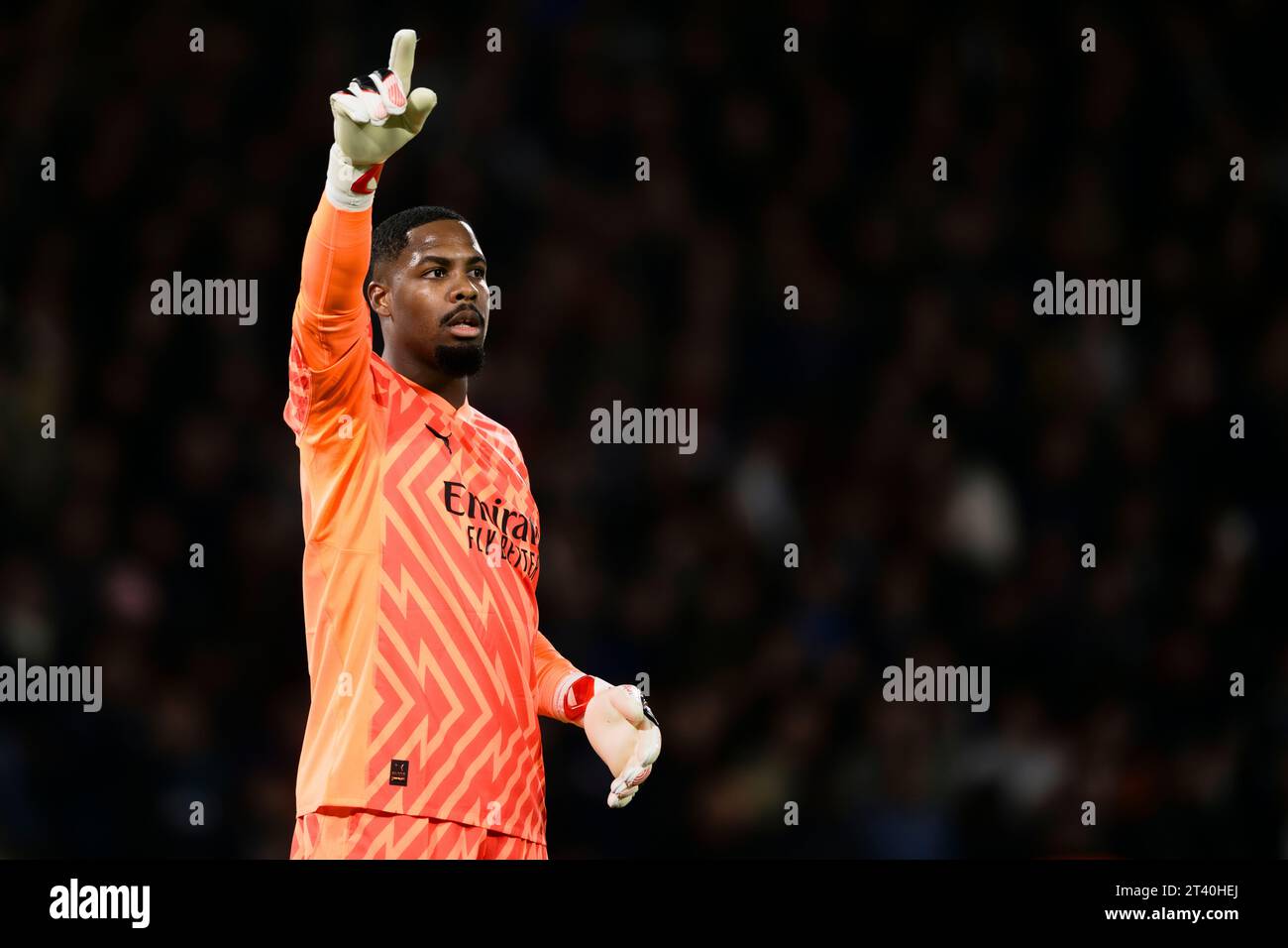 Mike Maignan of AC Milan gestures during the UEFA Champions League ...