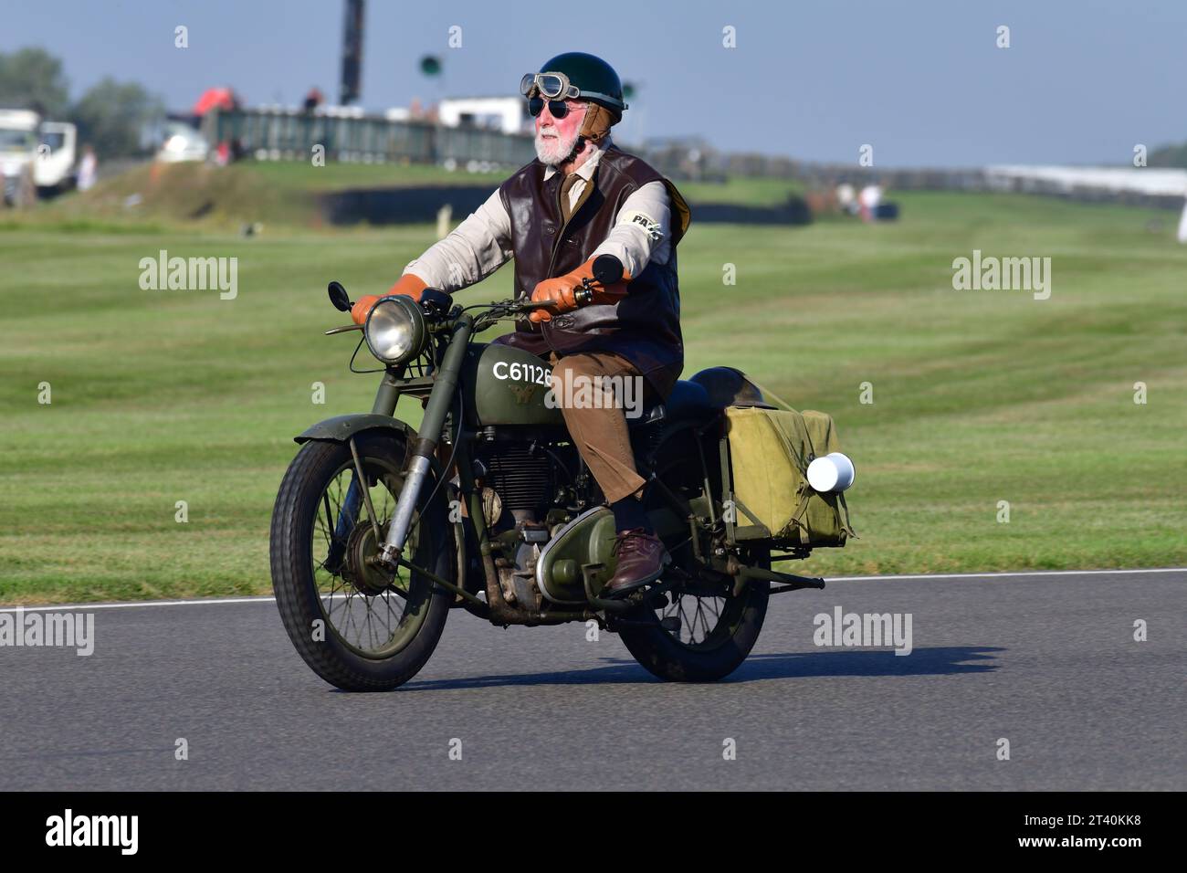 ex-military Matchless, Track Parade - Motorcycle Celebration, circa 200 bikes featured in the morning parade laps, including sidecar outfits and motor Stock Photo