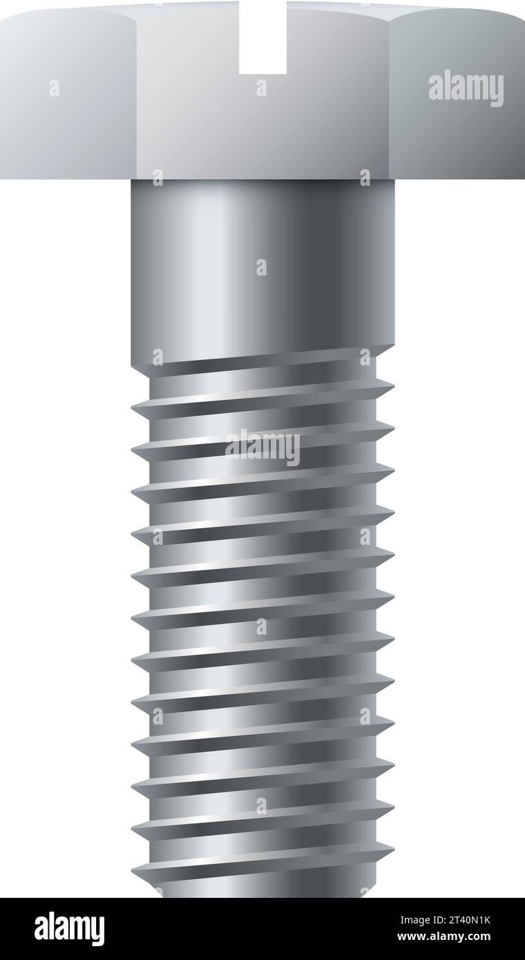 Metal hex head bolt with slotted socket drive isolated on white