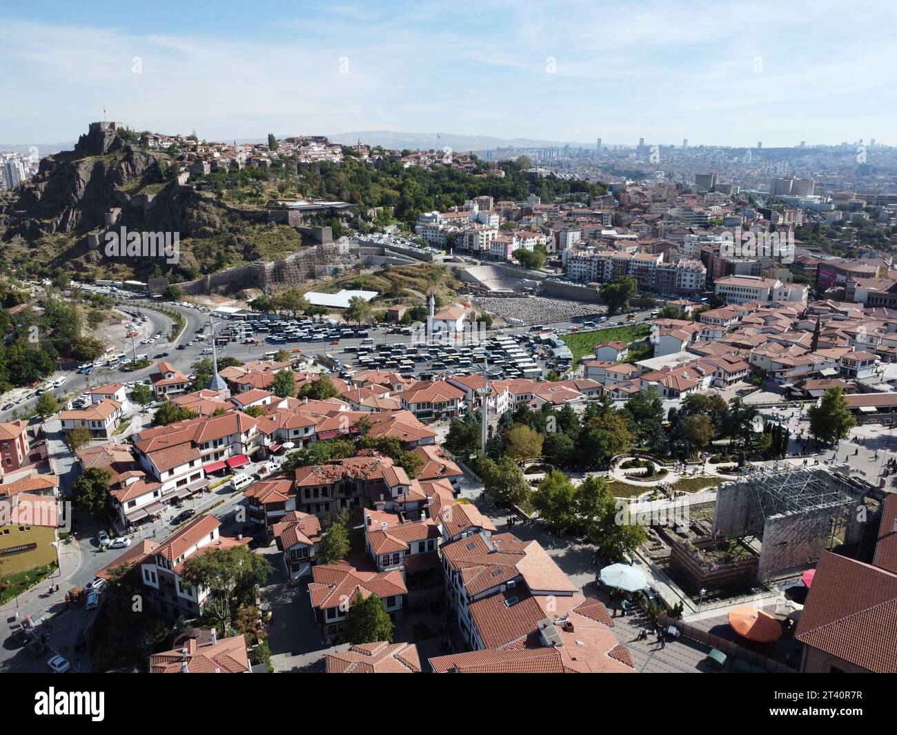 Hacı Bayram Veli Mosque and Ankara Castle Drone Images in Ankara Turkey in 2023 Stock Photo