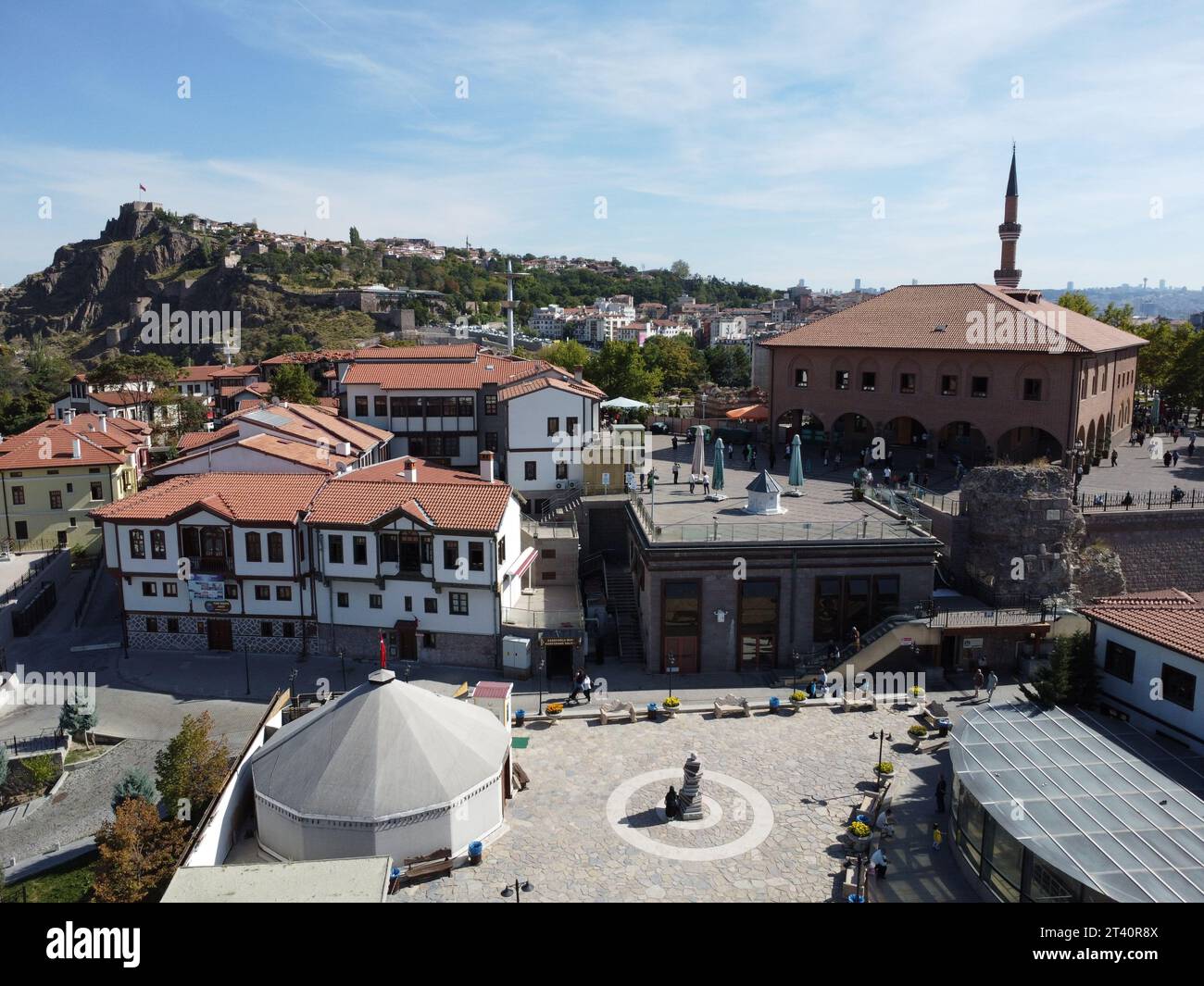 Hacı Bayram Veli Mosque and Ankara Castle Drone Images in Ankara Turkey in 2023 Stock Photo