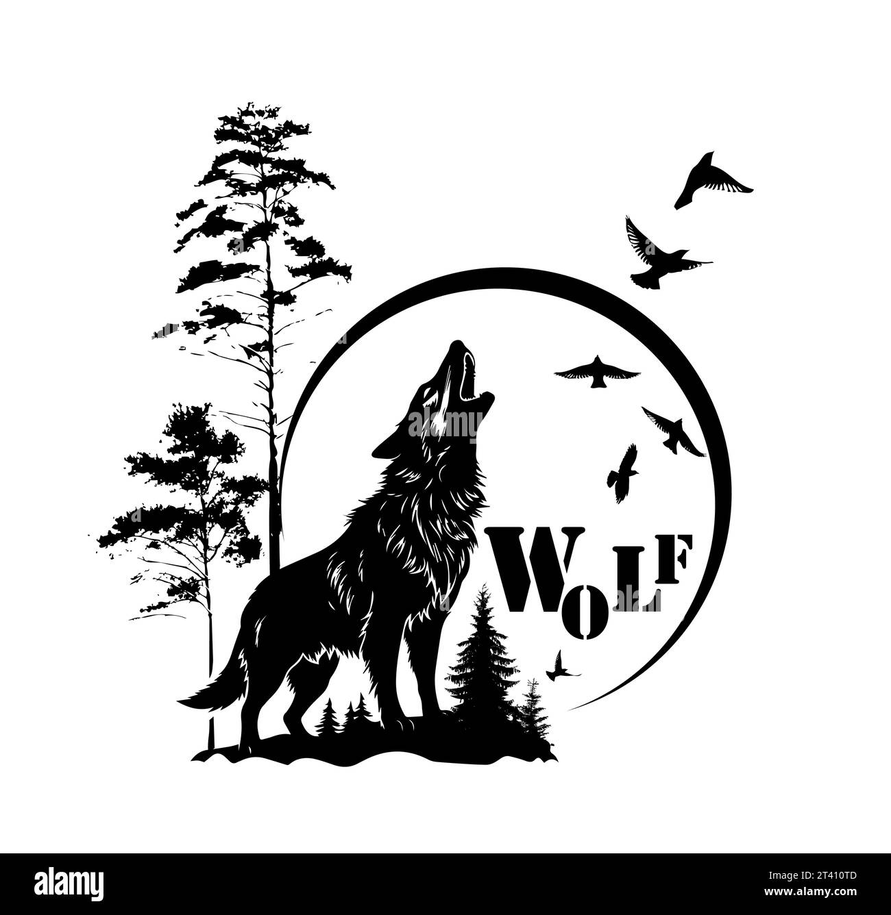 The wolf howls at the moon. Hand drawing. Not AI, Illustrat3. Printing ...