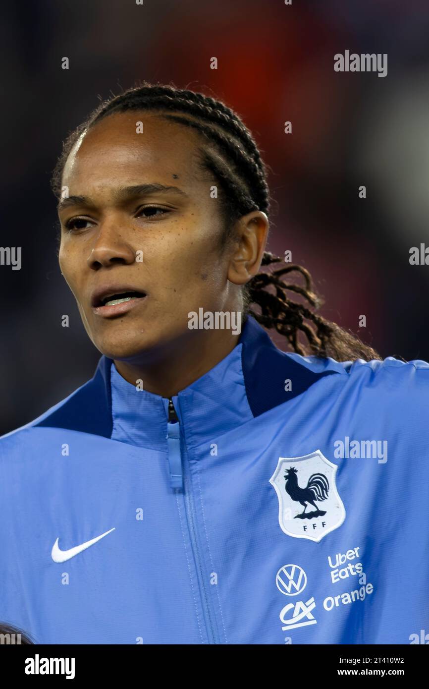 Oslo, Norway 27 October 2023  Wendie Renard of France and Olympique Lyonnais Feminin during the France  national anthem at the National League Group A2 match between Norway women and France women held at the Ullevaal Stadion in Oslo, Norway credit: Nigel Waldron/Alamy Live News Stock Photo