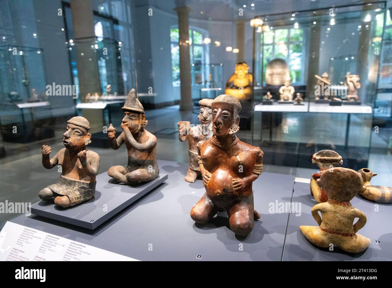 Ancient Mexico Nayarit culture terracotta statuettes on display, Royal Museums of Art and History, Brussels, Belgium Stock Photo