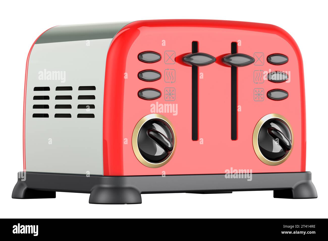 Red Retro Toaster, 3D rendering isolated on white background Stock
