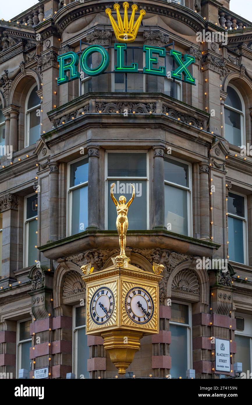 Corner of Northern Goldsmiths, the "Rolex building", in Blackett Street, Newcastle Stock Photo