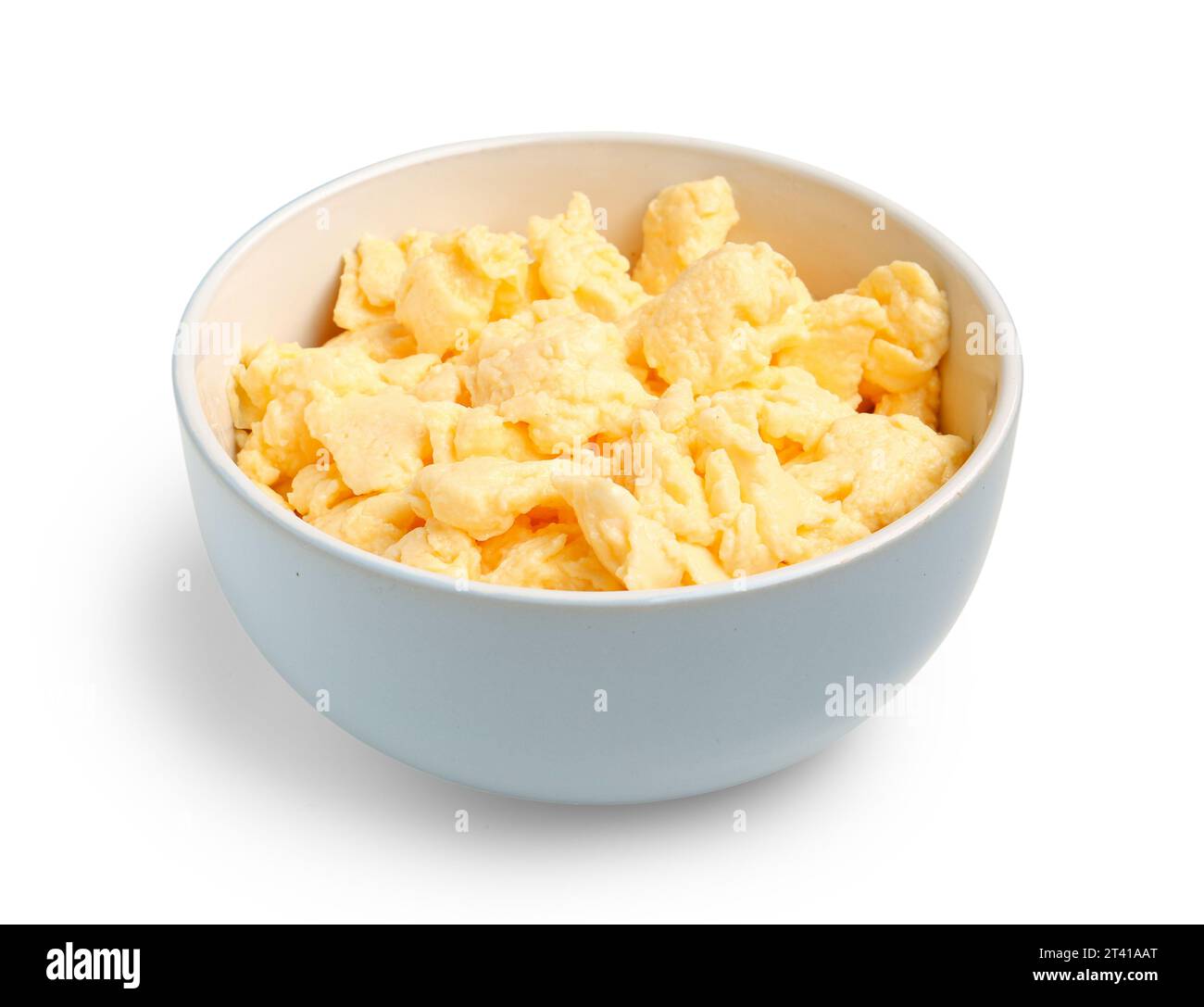 Bowl of tasty scrambled eggs on white background Stock Photo - Alamy