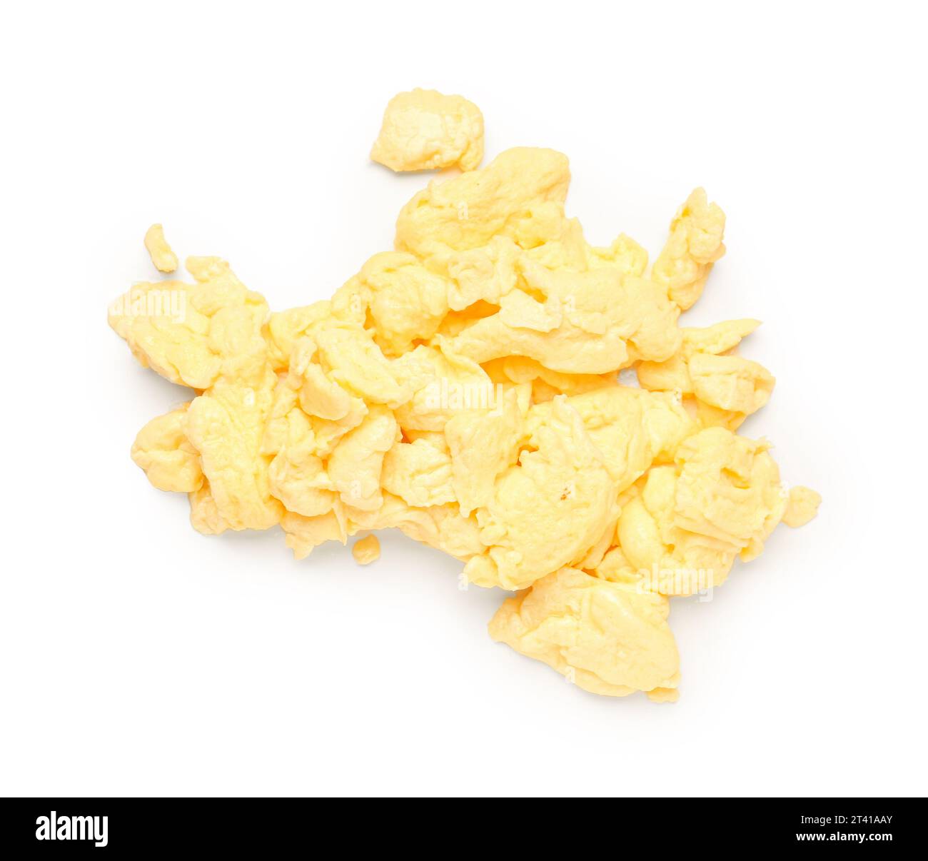 Tasty scrambled eggs on white background Stock Photo - Alamy