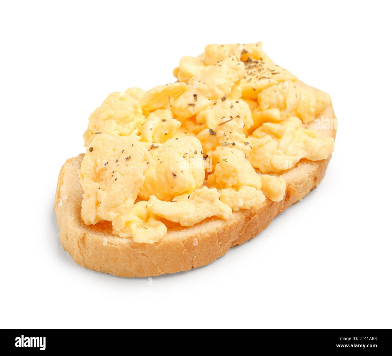 Delicious scrambled eggs sandwich on white background Stock Photo - Alamy