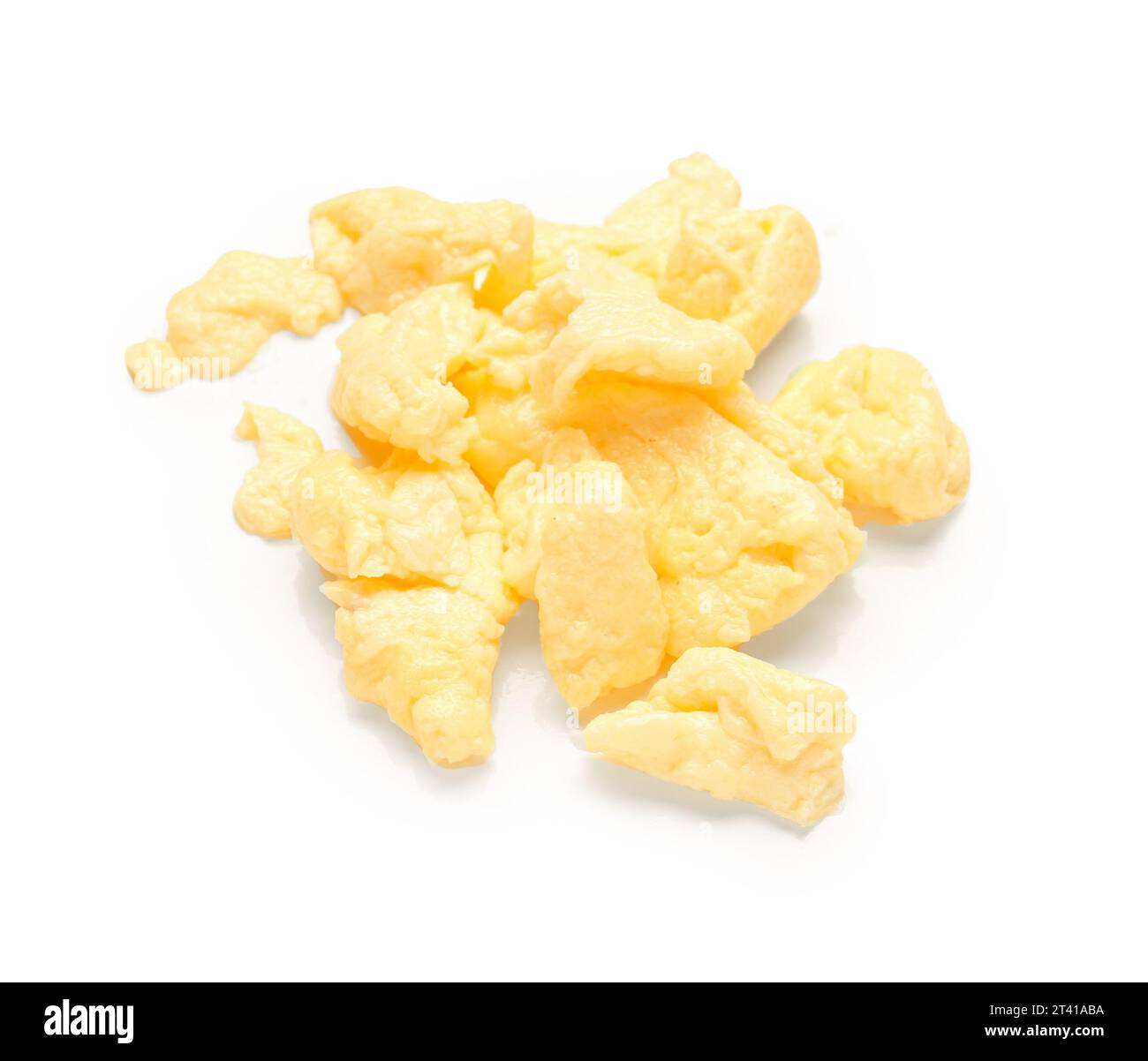 Tasty scrambled eggs on white background Stock Photo - Alamy
