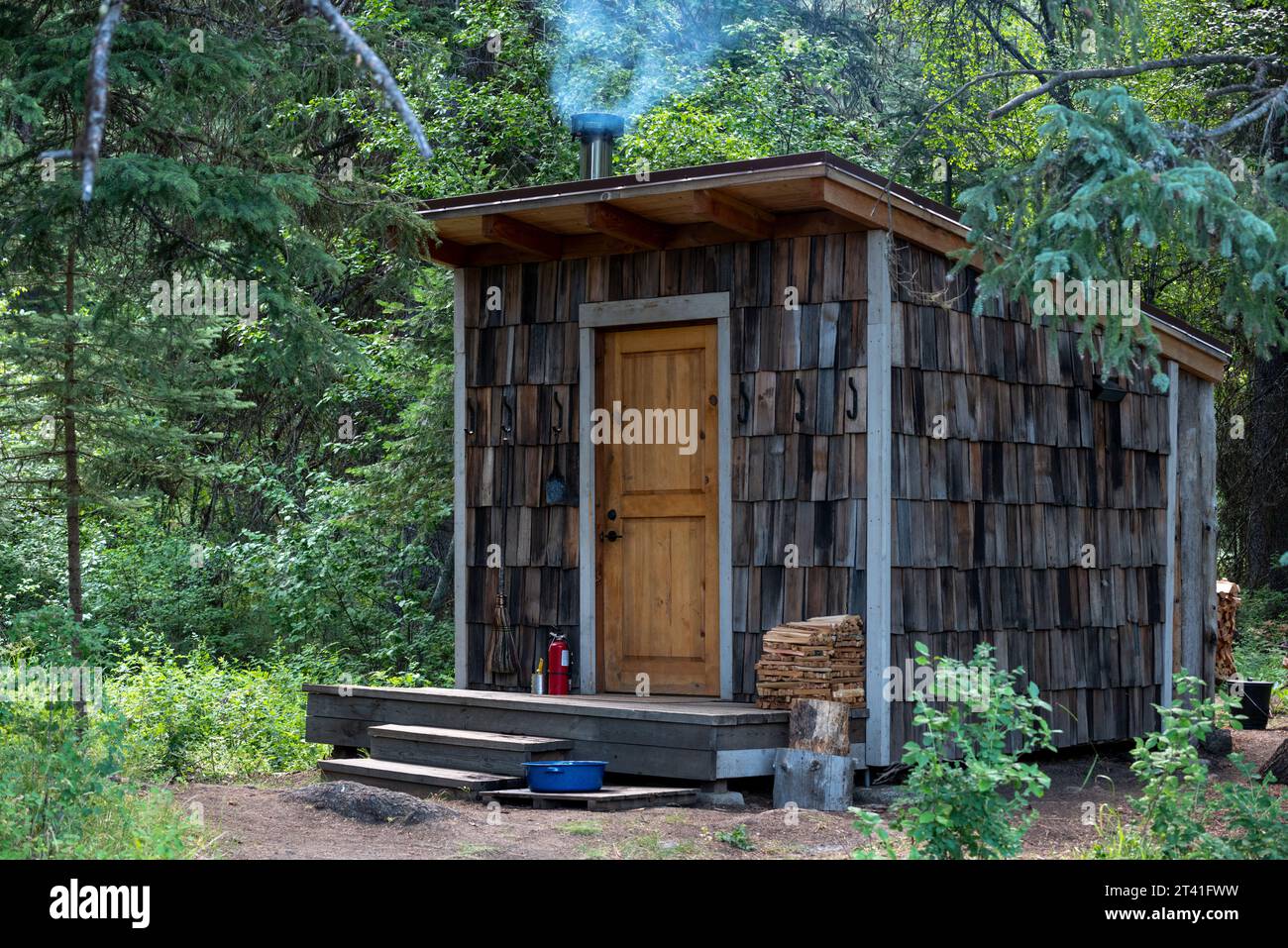 Sauna at the Minam River Lodge, Wallowa Mountains, Oregon. Stock Photo