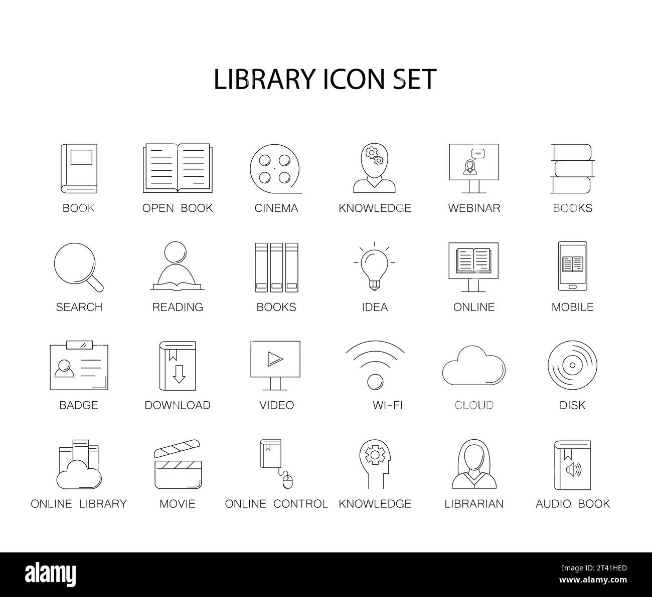 Line icons set library and online pack Royalty Free Vector Stock Vector