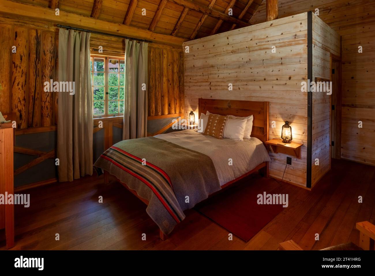 Cabin interior, Minam River Lodge, Oregon. Stock Photo