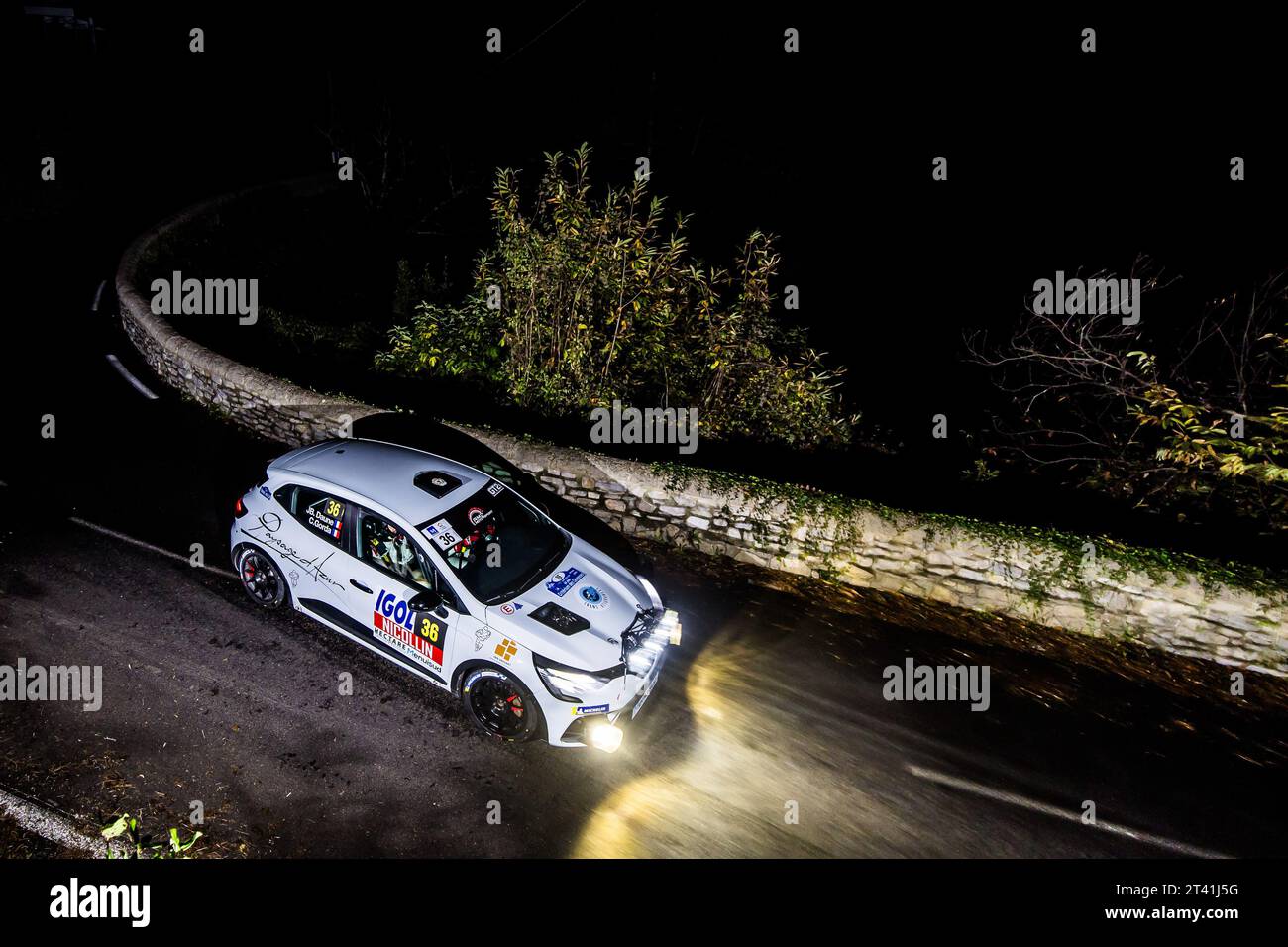 Montpellier, France. 27th Oct, 2023. 36 DAUNE Jean Baptiste, GORDA Clement, Renault Clio RS Line Rally4, action during the Rallye Critérium des Cévennes 2023, 8th round of the Championnat de France des Rallyes 2023, from October 27 to 28 in Montpellier, France - Photo Bastien Roux/DPPI Credit: DPPI Media/Alamy Live News Stock Photo