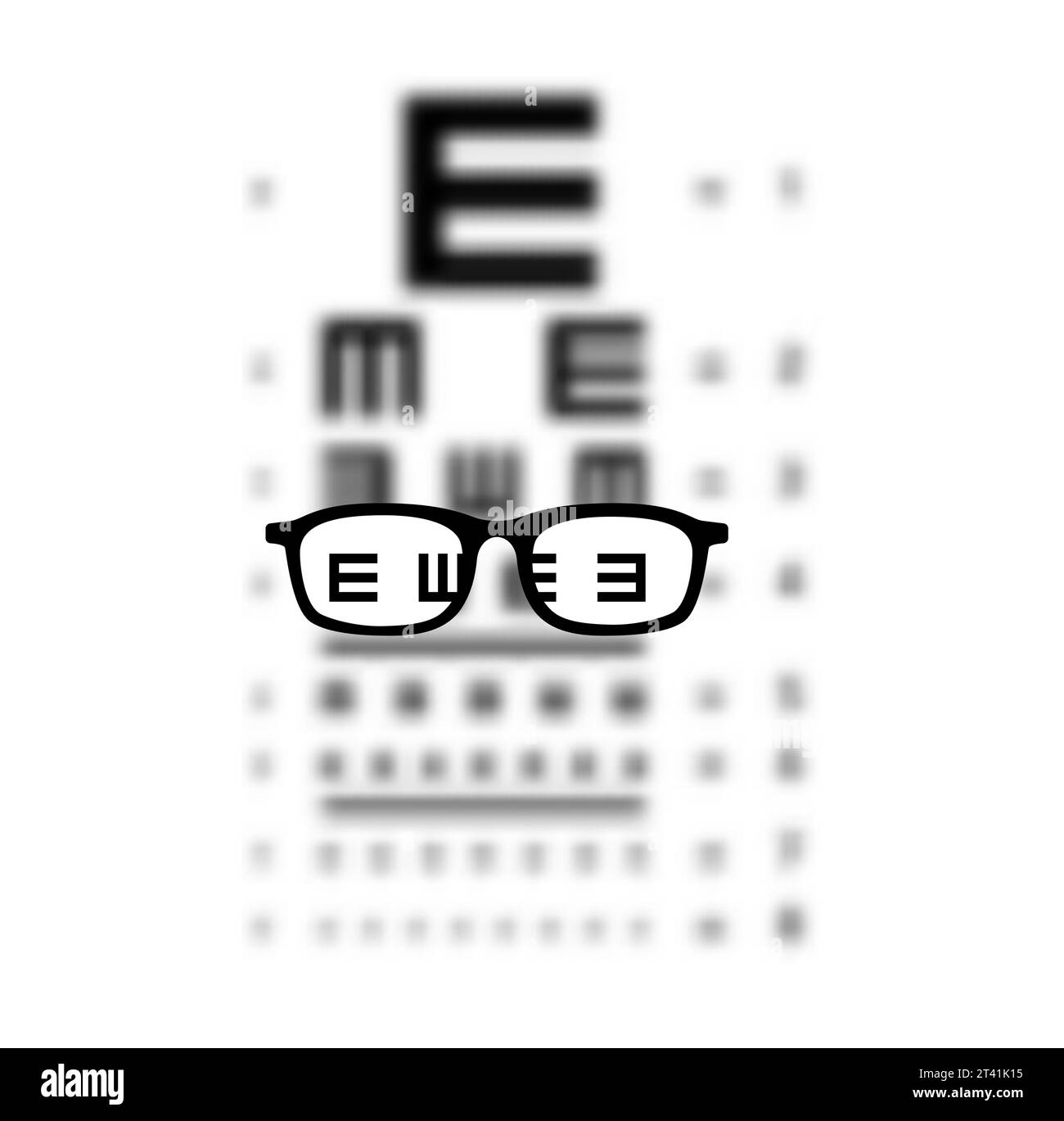 Glasses Optician In E chart Eye test blurred, Vision Of Eyesight medical ophthalmologist Optometry testing board chart vector illustration style, sketch outline isolated on white background Stock Vector