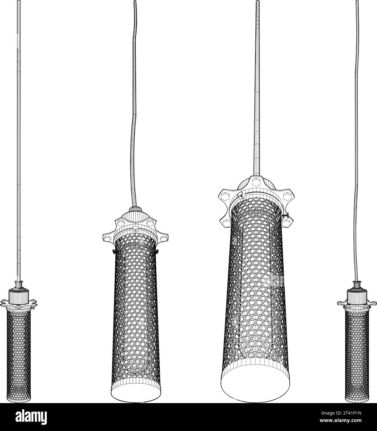 Luster Chandelier Vector. Cylindrical Lamp Made Of Perforated Sheet Metal. It Looks Like A