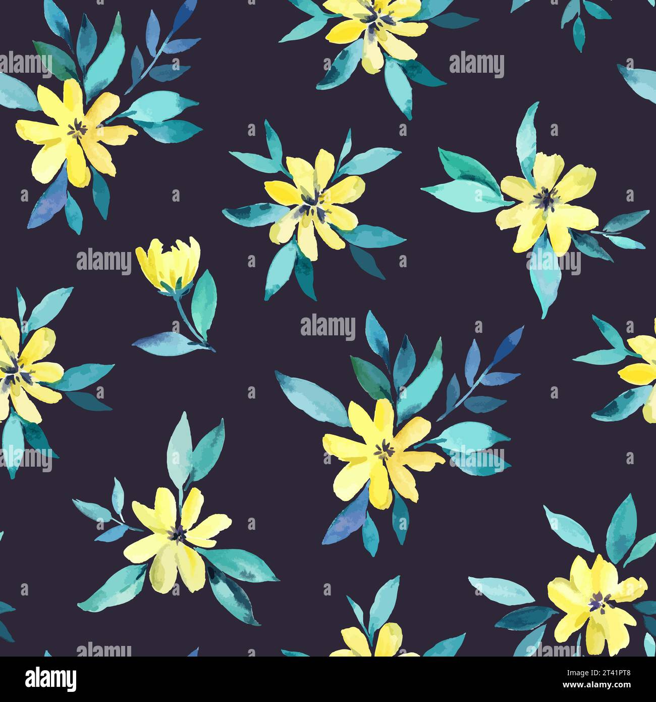 Watercolor seamless pattern with pretty delicate yellow flowers. Vector ...