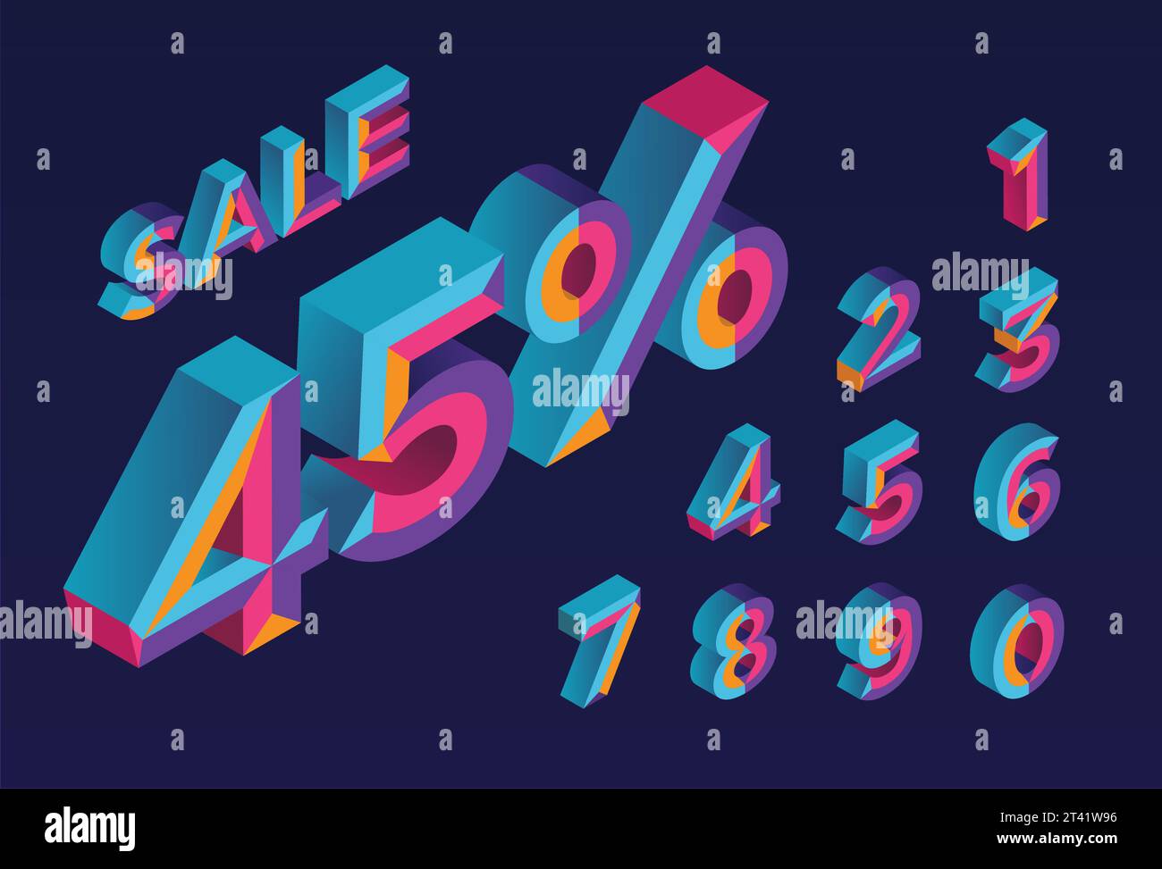 45-sale-0-1-2-3-4-5-6-7-8-9-isometric-royalty-free-vector-stock-vector