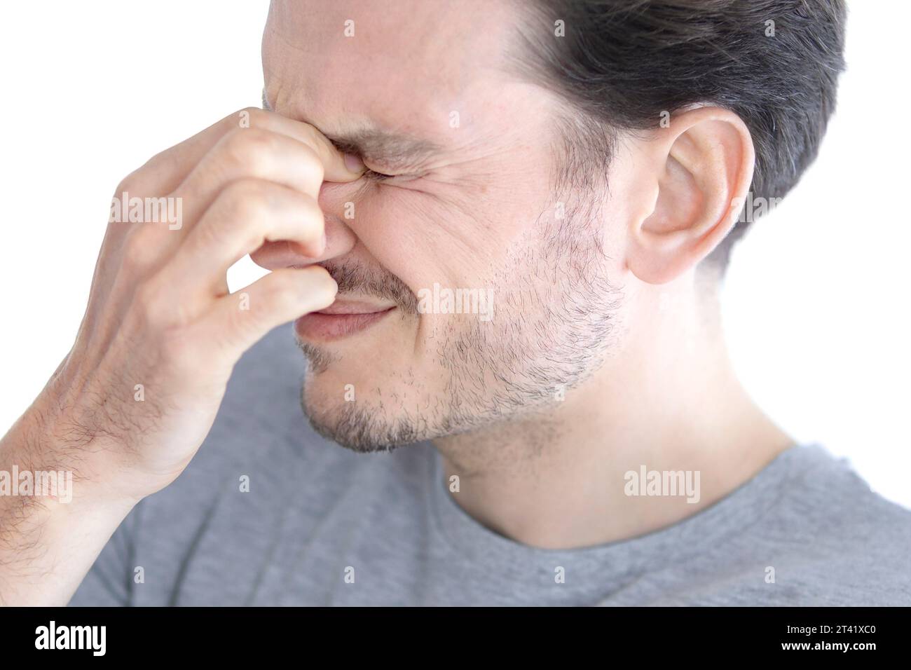 Man with sinus pain Stock Photo