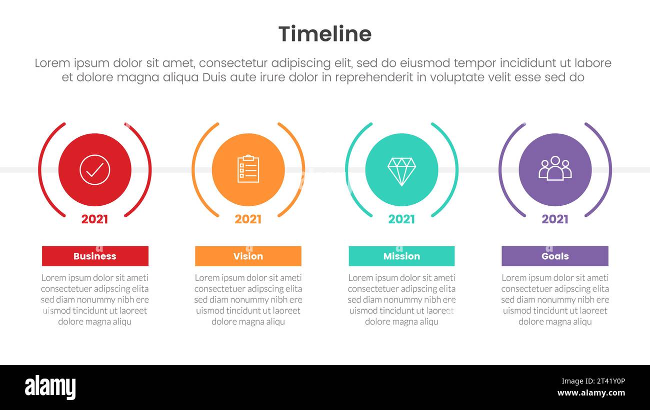 timeline set of point infographic with big circle and outline ...