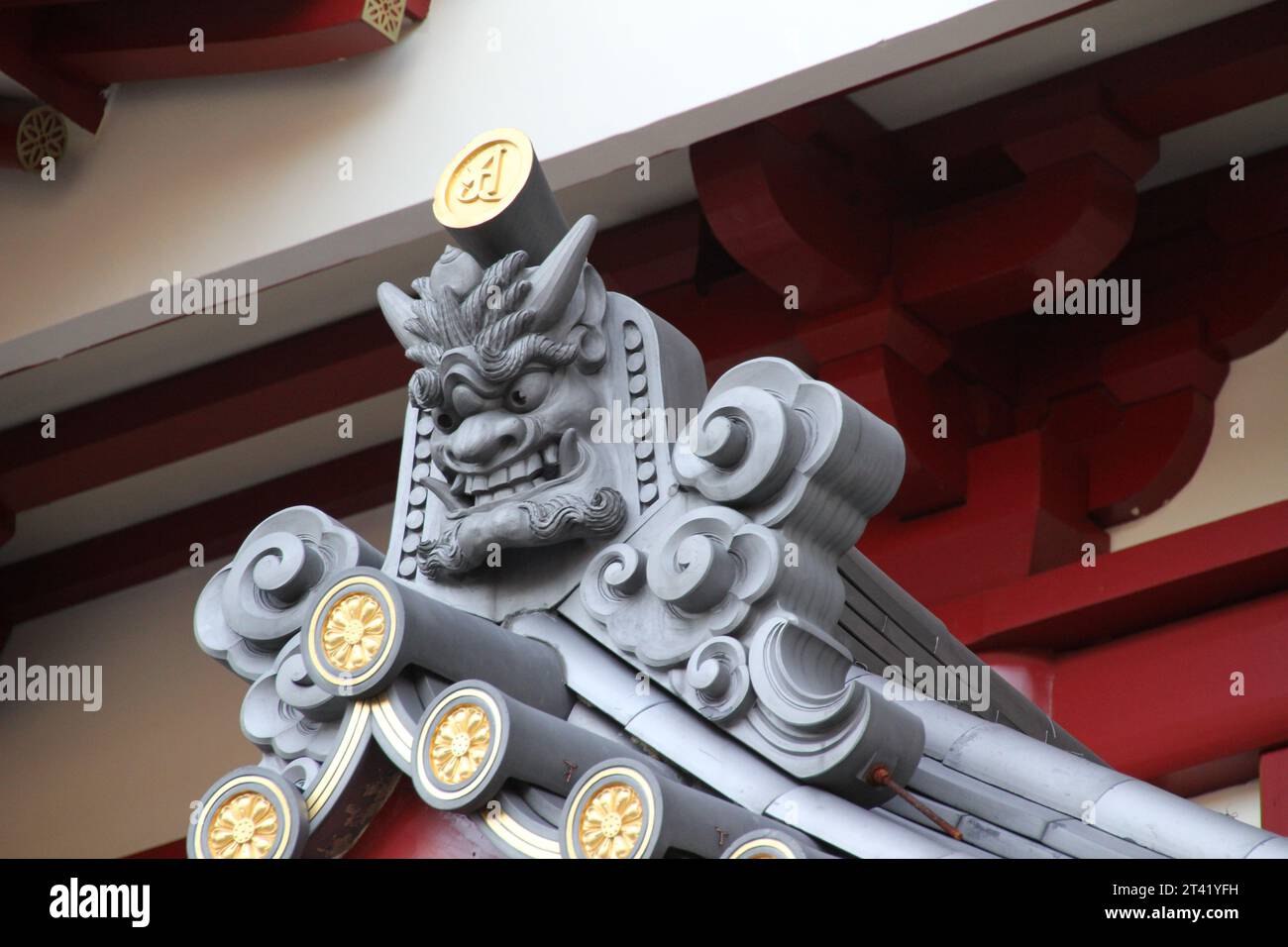 A facade of a Buddhist temple in Singapore Stock Photo