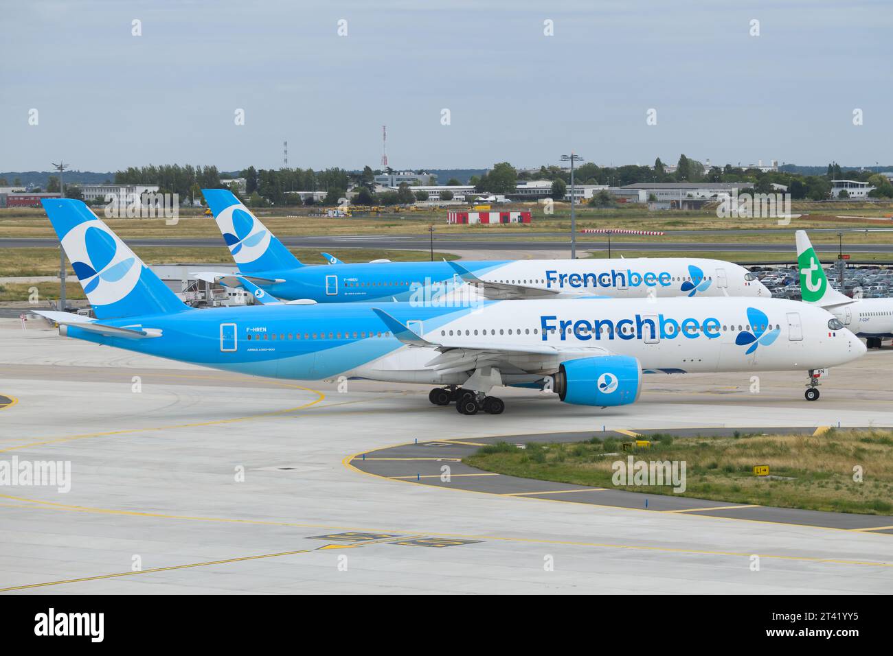 Pair French Bee Airbus A350 airplane at Paris Orly Airport. Aircraft A350-900 of airline FrenchBee from France. Planes of French Bee airlines fleet. Stock Photo