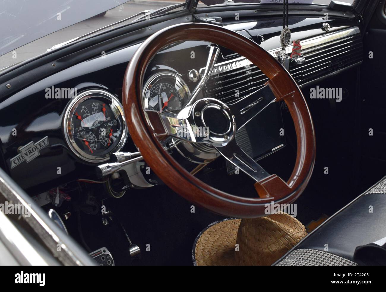 This stock photo features a dashboard with two gauges mounted on the