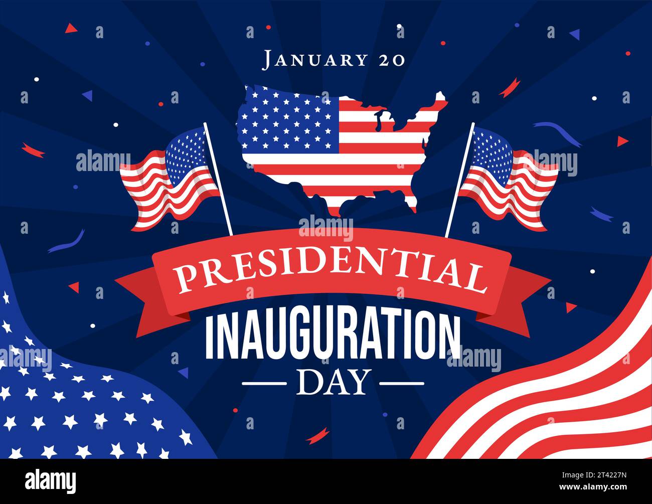 USA Presidential Inauguration Day Vector Illustration January 20 with Capitol Building Washington D.C. and American Flag in Background Design Stock Vector