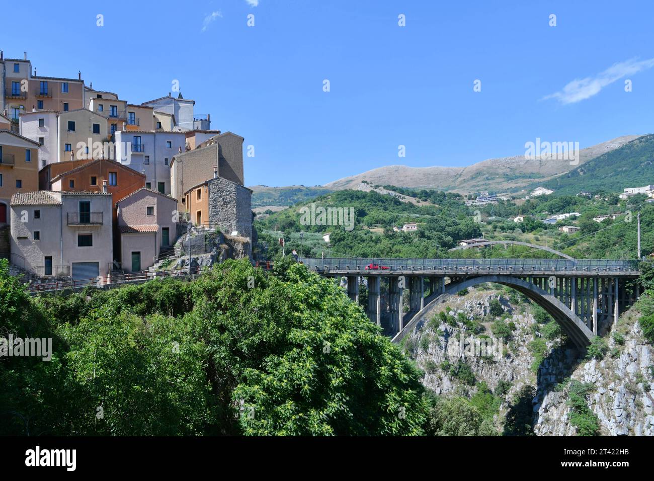 View of an old village in the mountains of Basilicata region. Stock Photo