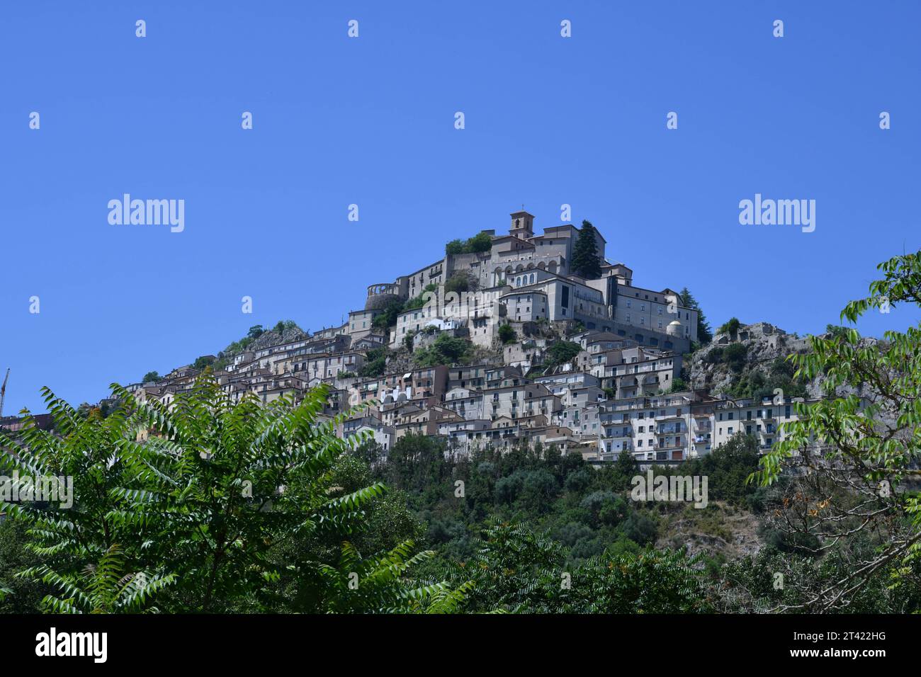 View of an old village in the mountains of Basilicata region. Stock Photo