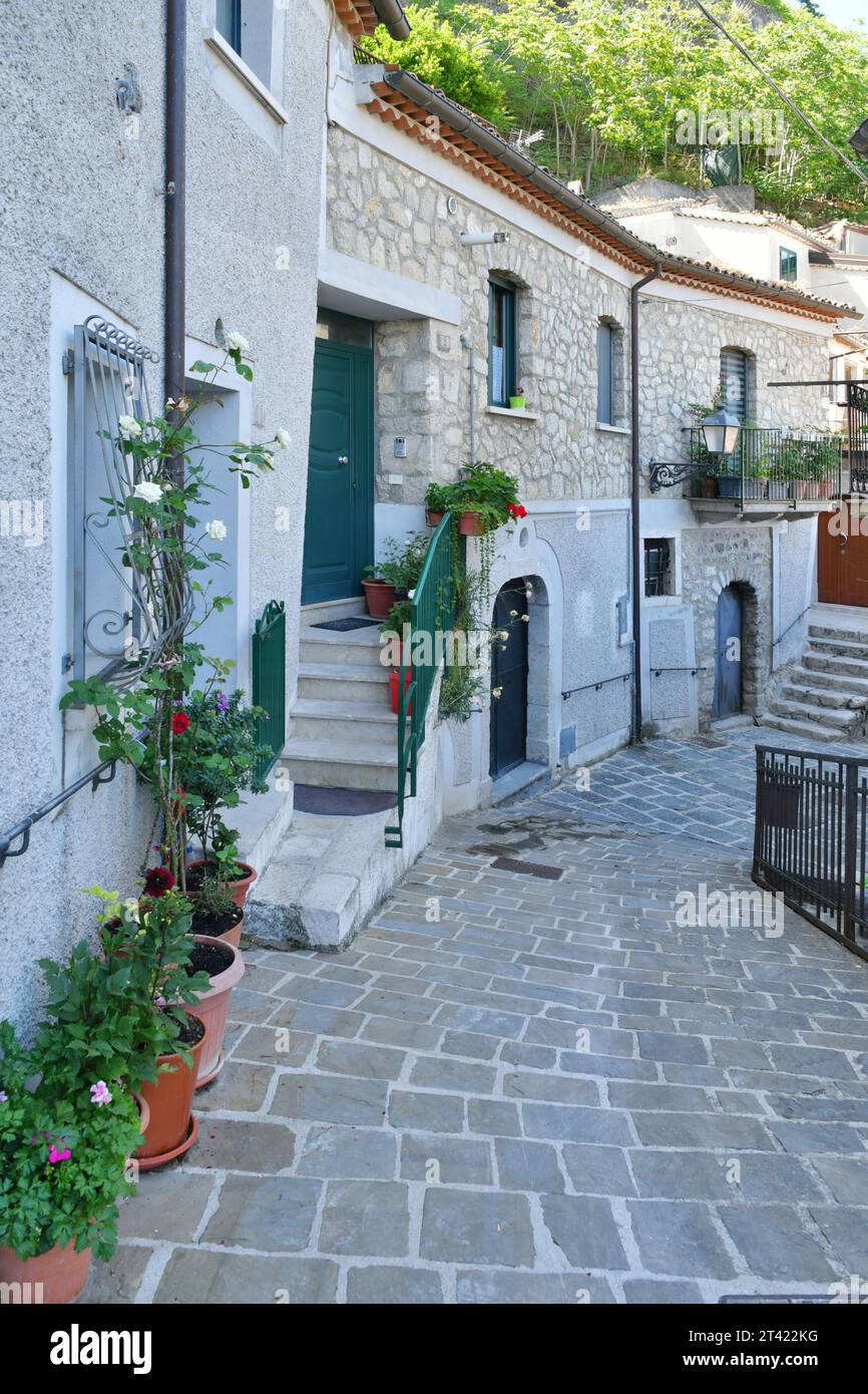 A characteristic street of a medieval village in the Basilicata region. Stock Photo