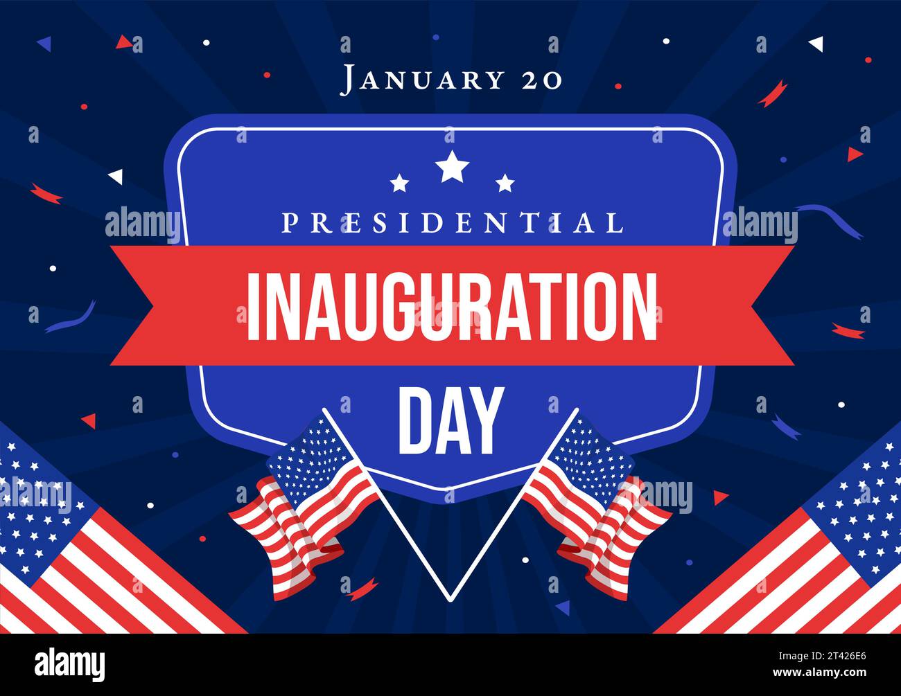 USA Presidential Inauguration Day Vector Illustration January 20 with Capitol Building Washington D.C. and American Flag in Background Design Stock Vector