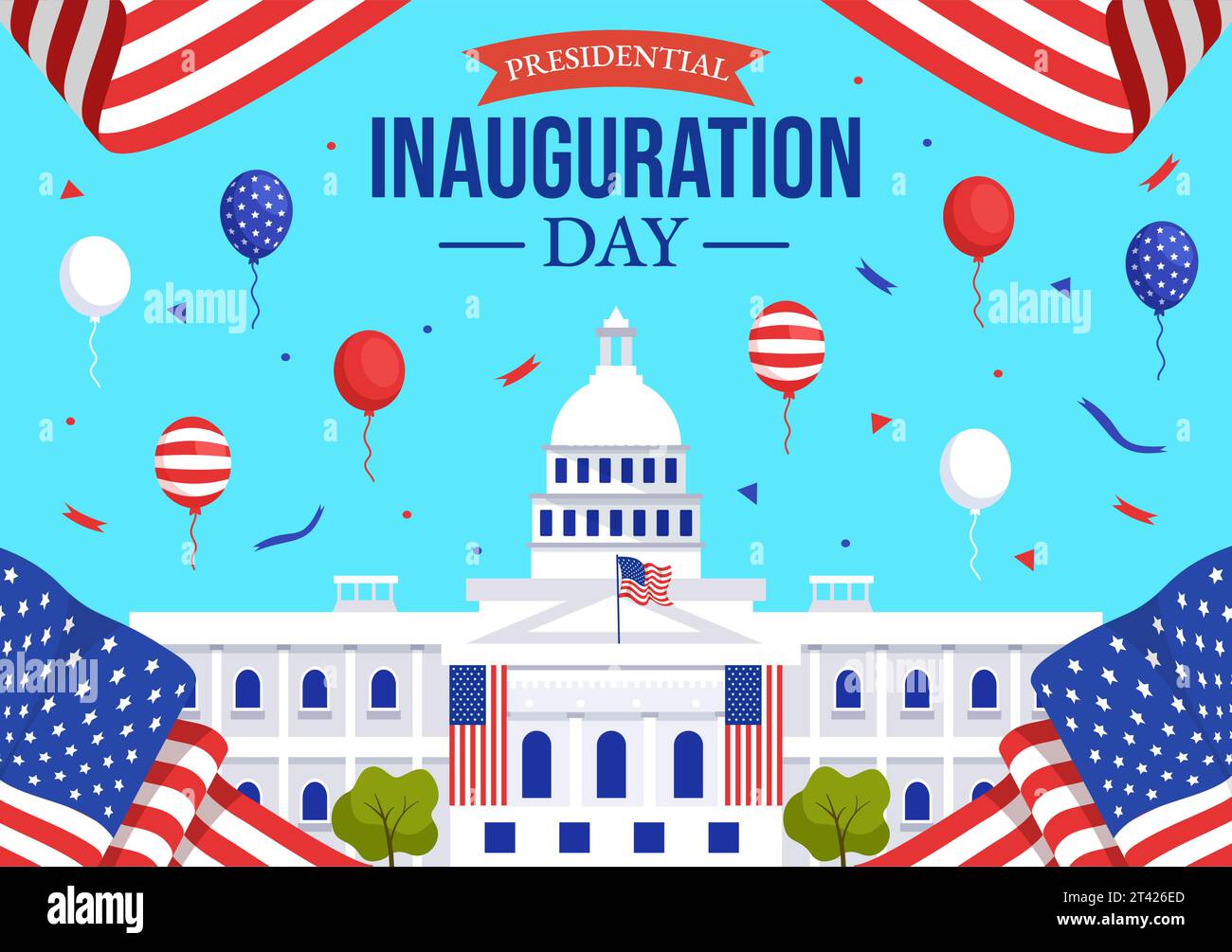 USA Presidential Inauguration Day Vector Illustration January 20 with Capitol Building Washington D.C. and American Flag in Background Design Stock Vector