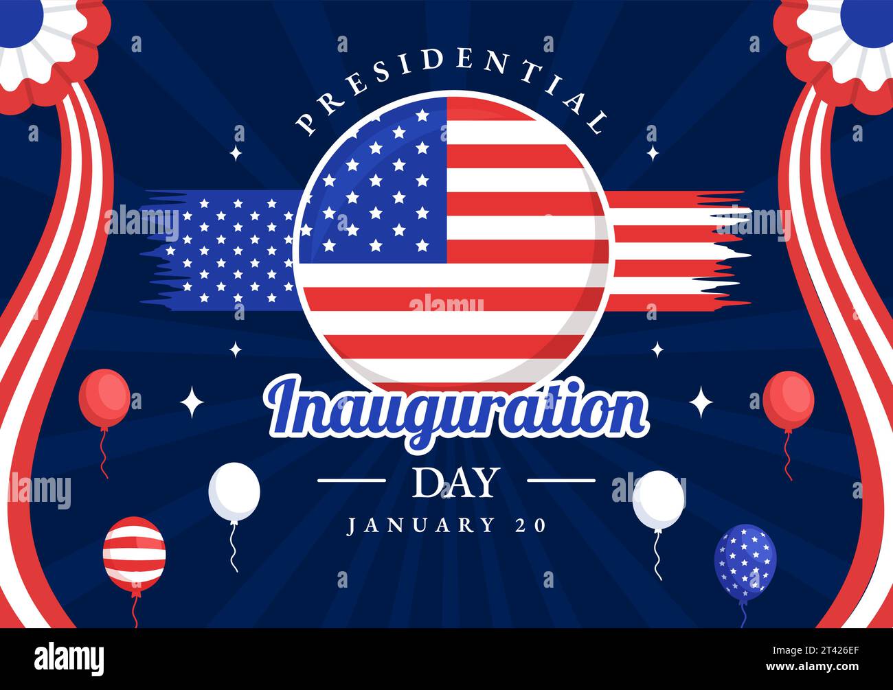 USA Presidential Inauguration Day Vector Illustration January 20 with Capitol Building Washington D.C. and American Flag in Background Design Stock Vector