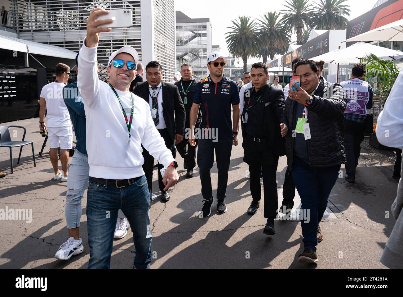 Mexico City Grand Prix, Mexico. 27th Oct, 2023. Sergio Perez is surrounded by fans in the Paddock. Credit: Lexie Harrison-Cripps/Alamy Live News Stock Photo