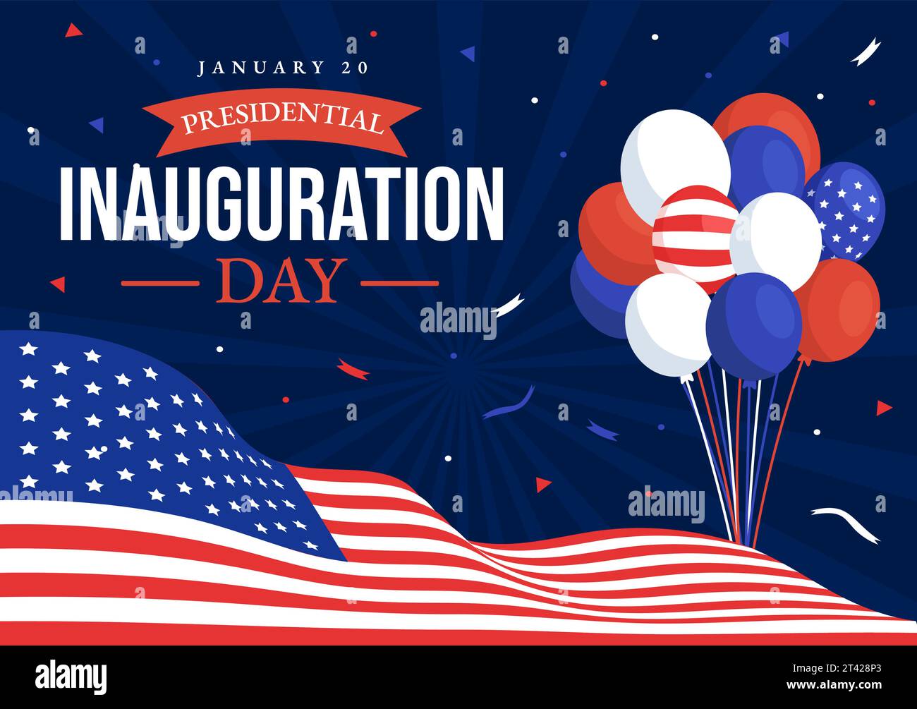 USA Presidential Inauguration Day Vector Illustration January 20 with Capitol Building Washington D.C. and American Flag in Background Design Stock Vector