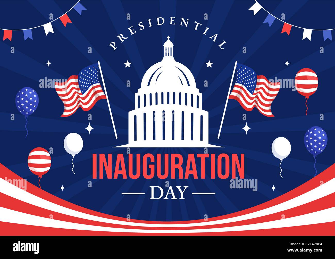 USA Presidential Inauguration Day Vector Illustration January 20 with Capitol Building Washington D.C. and American Flag in Background Design Stock Vector