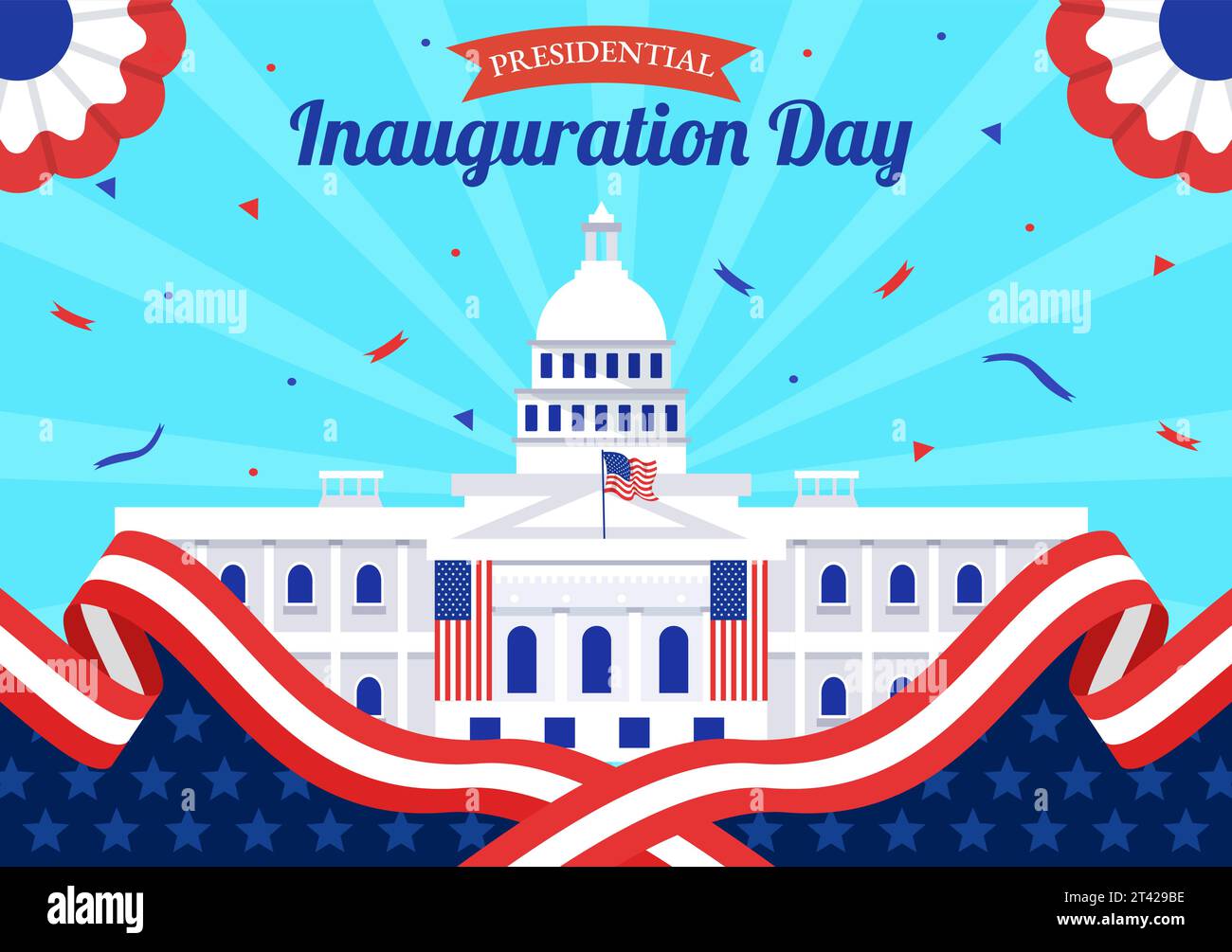 USA Presidential Inauguration Day Vector Illustration January 20 with Capitol Building Washington D.C. and American Flag in Background Design Stock Vector