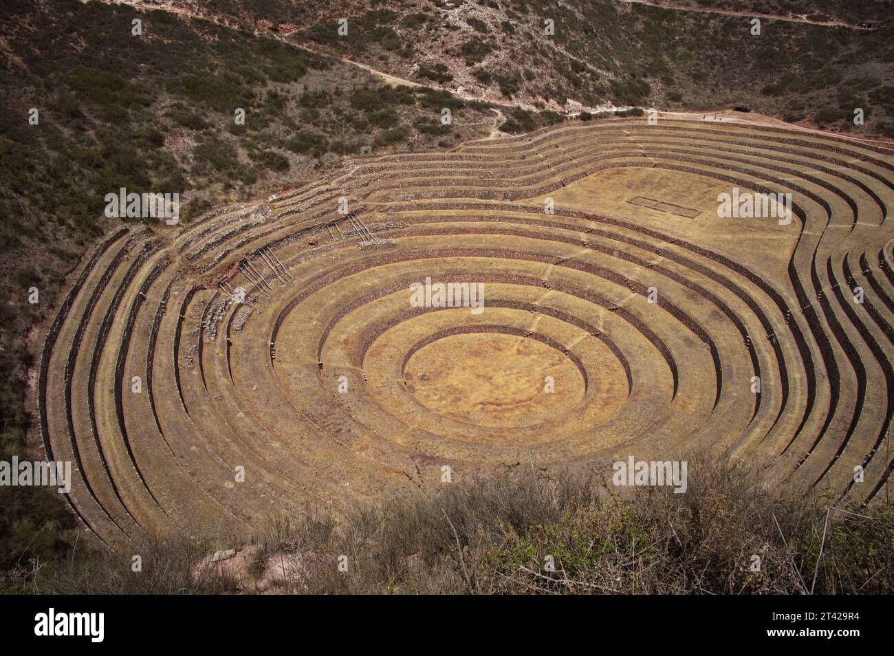 Moray - archaeological site in Peru with several terraced circular depressions Stock Photo